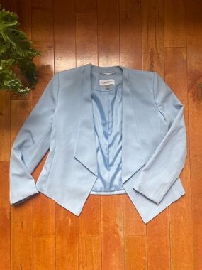 Calvin Klein Light Blue Open-Front Cropped Blazer
